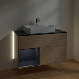 Тумба под раковину Villeroy & Boch Finion 100х50,1 см с подсветкой МДФ шпон дуба/стекло черное матовое G362HGPC