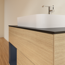 Тумба под раковину Villeroy & Boch Finion 100х50,1 см с подсветкой МДФ шпон дуба/стекло черное матовое G362HGPC