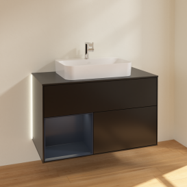 Тумба під раковину Villeroy & Boch Finion 100х50,1 см із підсвічуванням МДФ чорний матовий лак/скло чорне матове G362HGPD
