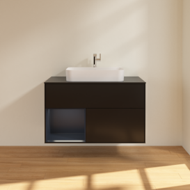 Тумба под раковину Villeroy & Boch Finion 100х50,1 см с подсветкой МДФ черный матовый лак/стекло черное матовое G362HGPD