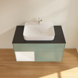 Тумба под раковину Villeroy & Boch Finion 100х50,1 см с подсветкой МДФ оливковый матовый лак/стекло черное матовое G362MTGM