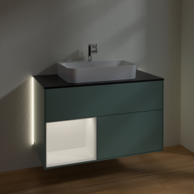 Тумба под раковину Villeroy & Boch Finion 100х50,1 см с подсветкой МДФ оливковый матовый лак/стекло черное матовое G362MTGM