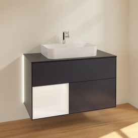 Тумба под раковину Villeroy & Boch Finion 100х50,1 см с подсветкой МДФ темно-синий матовый лак/стекло черное матовое G362MTHG