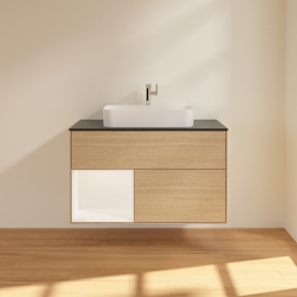 Тумба под раковину Villeroy & Boch Finion 100х50,1 см с подсветкой МДФ шпон дуба/стекло черное матовое  G362MTPC