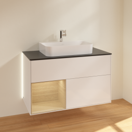 Тумба под раковину Villeroy & Boch Finion 100х50,1 см с подсветкой МДФ глянцевый белый лак/стекло черное матовое G362PCGF