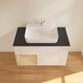 Тумба под раковину Villeroy & Boch Finion 100х50,1 см с подсветкой МДФ глянцевый белый лак/стекло черное матовое G362PCGF