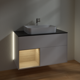 Тумба под раковину Villeroy & Boch Finion 100х50,1 см с подсветкой МДФ глянцевый белый лак/стекло черное матовое G362PCGF