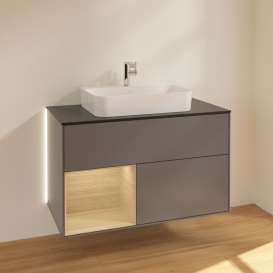 Тумба под раковину Villeroy & Boch Finion 100х50,1 см с подсветкой МДФ антрацит матовый лак/стекло черное матовое G362PCGK