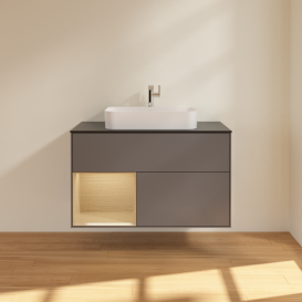 Тумба под раковину Villeroy & Boch Finion 100х50,1 см с подсветкой МДФ антрацит матовый лак/стекло черное матовое G362PCGK