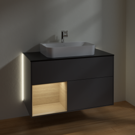 Тумба под раковину Villeroy & Boch Finion 100х50,1 см с подсветкой МДФ антрацит матовый лак/стекло черное матовое G362PCGK