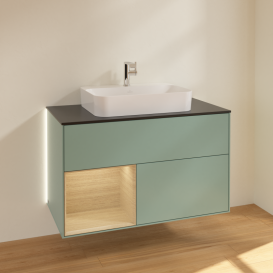 Тумба под раковину Villeroy & Boch Finion 100х50,1 см с подсветкой МДФ оливковый матовый лак/стекло черное матовое G362PCGM