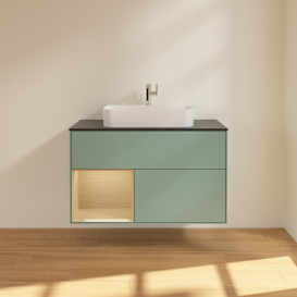 Тумба под раковину Villeroy & Boch Finion 100х50,1 см с подсветкой МДФ оливковый матовый лак/стекло черное матовое G362PCGM