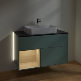 Тумба под раковину Villeroy & Boch Finion 100х50,1 см с подсветкой МДФ оливковый матовый лак/стекло черное матовое G362PCGM