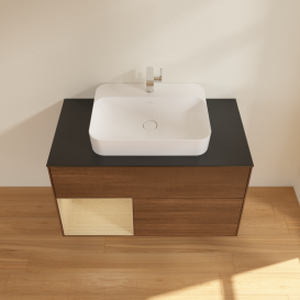 Тумба под раковину Villeroy & Boch Finion 100х50,1 см с подсветкой МДФ шпон грецкого ореха/стекло черное матовое G362PCGN