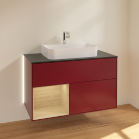 Тумба под раковину Villeroy & Boch Finion 100х50,1 см с подсветкой МДФ пион матовый лак/стекло черное матовое G362PCHB