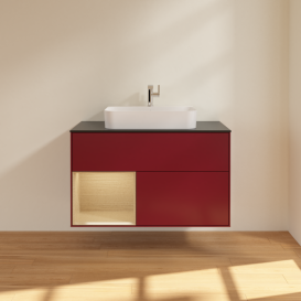 Тумба под раковину Villeroy & Boch Finion 100х50,1 см с подсветкой МДФ пион матовый лак/стекло черное матовое G362PCHB