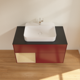 Тумба под раковину Villeroy & Boch Finion 100х50,1 см с подсветкой МДФ пион матовый лак/стекло черное матовое G362PCHB