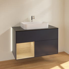 Тумба под раковину Villeroy & Boch Finion 100х50,1 см с подсветкой МДФ темно-синий матовый лак/стекло черное матовое G362PCHG