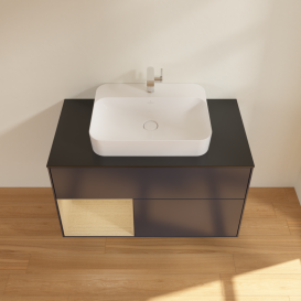 Тумба под раковину Villeroy & Boch Finion 100х50,1 см с подсветкой МДФ темно-синий матовый лак/стекло черное матовое G362PCHG