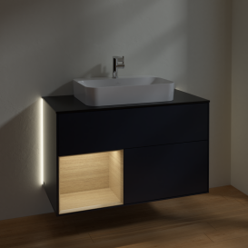 Тумба под раковину Villeroy & Boch Finion 100х50,1 см с подсветкой МДФ темно-синий матовый лак/стекло черное матовое G362PCHG
