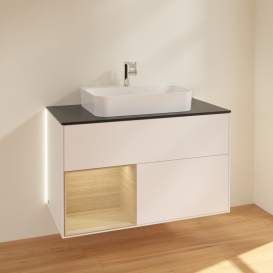 Тумба під раковину Villeroy & Boch Finion 100х50,1 см із підсвічуванням МДФ білий матовий лак/скло чорне матове G362PCMT