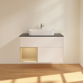 Тумба под раковину Villeroy & Boch Finion 100х50,1 см с подсветкой МДФ белый матовый лак/стекло черное матовое G362PCMT