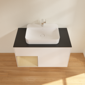 Тумба под раковину Villeroy & Boch Finion 100х50,1 см с подсветкой МДФ белый матовый лак/стекло черное матовое G362PCMT