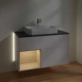 Тумба под раковину Villeroy & Boch Finion 100х50,1 см с подсветкой МДФ белый матовый лак/стекло черное матовое G362PCMT