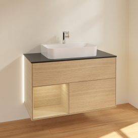 Тумба под раковину Villeroy & Boch Finion 100х50,1 см с подсветкой МДФ шпон дуба/стекло черное матовое G362PCPC