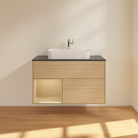 Тумба под раковину Villeroy & Boch Finion 100х50,1 см с подсветкой МДФ шпон дуба/стекло черное матовое G362PCPC