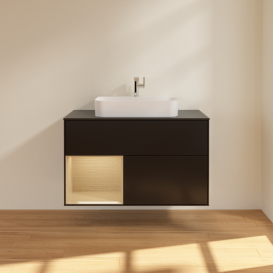 Тумба под раковину Villeroy & Boch Finion 100х50,1 см с подсветкой МДФ черный матовый лак/стекло черное матовое G362PCPD