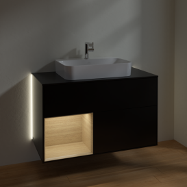 Тумба под раковину Villeroy & Boch Finion 100х50,1 см с подсветкой МДФ черный матовый лак/стекло черное матовое G362PCPD