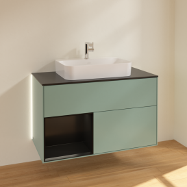 Тумба под раковину Villeroy & Boch Finion 100х50,1 см с подсветкой МДФ оливковый матовый лак/стекло черное матовое G362PDGM