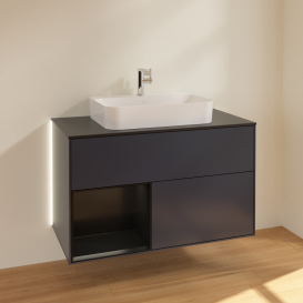 Тумба под раковину Villeroy & Boch Finion 100х50,1 см с подсветкой МДФ темно-синий матовый лак/стекло черное матовое G362PDHG