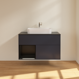 Тумба под раковину Villeroy & Boch Finion 100х50,1 см с подсветкой МДФ темно-синий матовый лак/стекло черное матовое G362PDHG