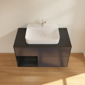 Тумба под раковину Villeroy & Boch Finion 100х50,1 см с подсветкой МДФ темно-синий матовый лак/стекло черное матовое G362PDHG