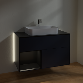 Тумба под раковину Villeroy & Boch Finion 100х50,1 см с подсветкой МДФ темно-синий матовый лак/стекло черное матовое G362PDHG