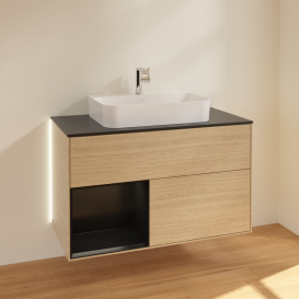 Тумба под раковину Villeroy & Boch Finion 100х50,1 см с подсветкой МДФ шпон дуба/стекло черное матовое G362PDPC