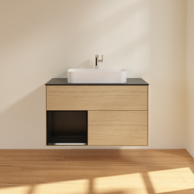 Тумба под раковину Villeroy & Boch Finion 100х50,1 см с подсветкой МДФ шпон дуба/стекло черное матовое G362PDPC