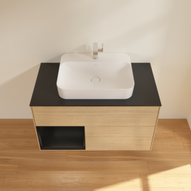 Тумба под раковину Villeroy & Boch Finion 100х50,1 см с подсветкой МДФ шпон дуба/стекло черное матовое G362PDPC