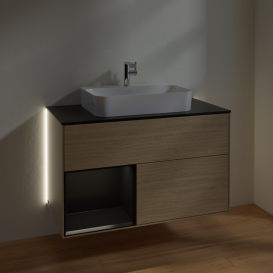 Тумба под раковину Villeroy & Boch Finion 100х50,1 см с подсветкой МДФ шпон дуба/стекло черное матовое G362PDPC