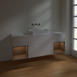 Тумба под раковину Villeroy & Boch Finion 160х50,1 см с подсветкой МДФ белый матовый лак/стекло белое матовое F741GNMT