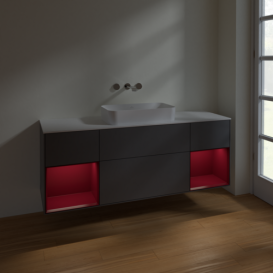 Тумба под раковину Villeroy & Boch Finion 160х50,1 см с подсветкой МДФ антрацит матовый лак/стекло белое матовое F741HBGK