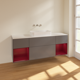 Тумба под раковину Villeroy & Boch Finion 160х50,1 см с подсветкой МДФ антрацит матовый лак/стекло белое матовое F741HBGK