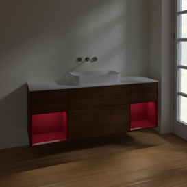 Тумба под раковину Villeroy & Boch Finion 160х50,1 см с подсветкой МДФ шпон грецкого ореха/стекло белое матовое F741HBGN