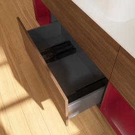 Тумба под раковину Villeroy & Boch Finion 160х50,1 см с подсветкой МДФ шпон грецкого ореха/стекло белое матовое F741HBGN