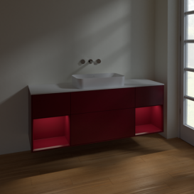 Тумба под раковину Villeroy & Boch Finion 160х50,1 см с подсветкой МДФ пион матовый лак/стекло белое матовое F741HBHB