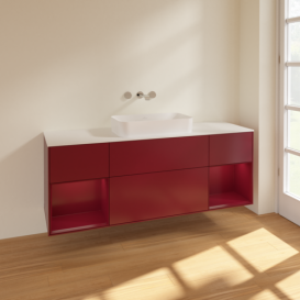 Тумба под раковину Villeroy & Boch Finion 160х50,1 см с подсветкой МДФ пион матовый лак/стекло белое матовое F741HBHB