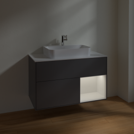 Тумба под раковину Villeroy & Boch Finion 100х50,1 см с подсветкой МДФ антрацит матовый лак/стекло белое матовое F371GFGK
