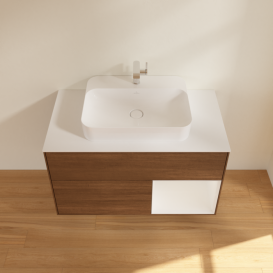 Тумба под раковину Villeroy & Boch Finion 100х50,1 см с подсветкой МДФ шпон грецкого ореха/стекло белое матовое F371GFGN